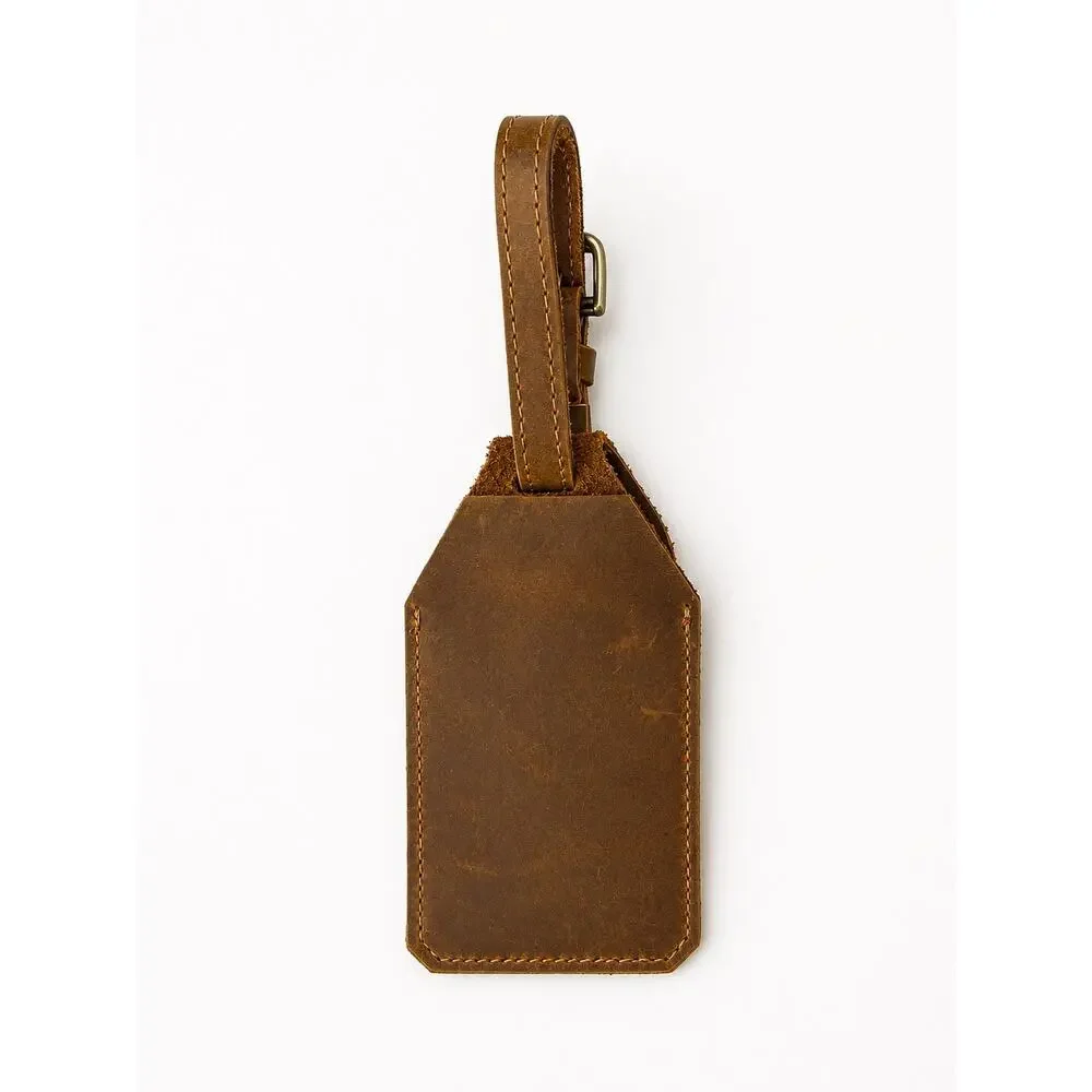 Leather AirTag Holder Luggage Tag Travel ID Case Brown Buckle Strap